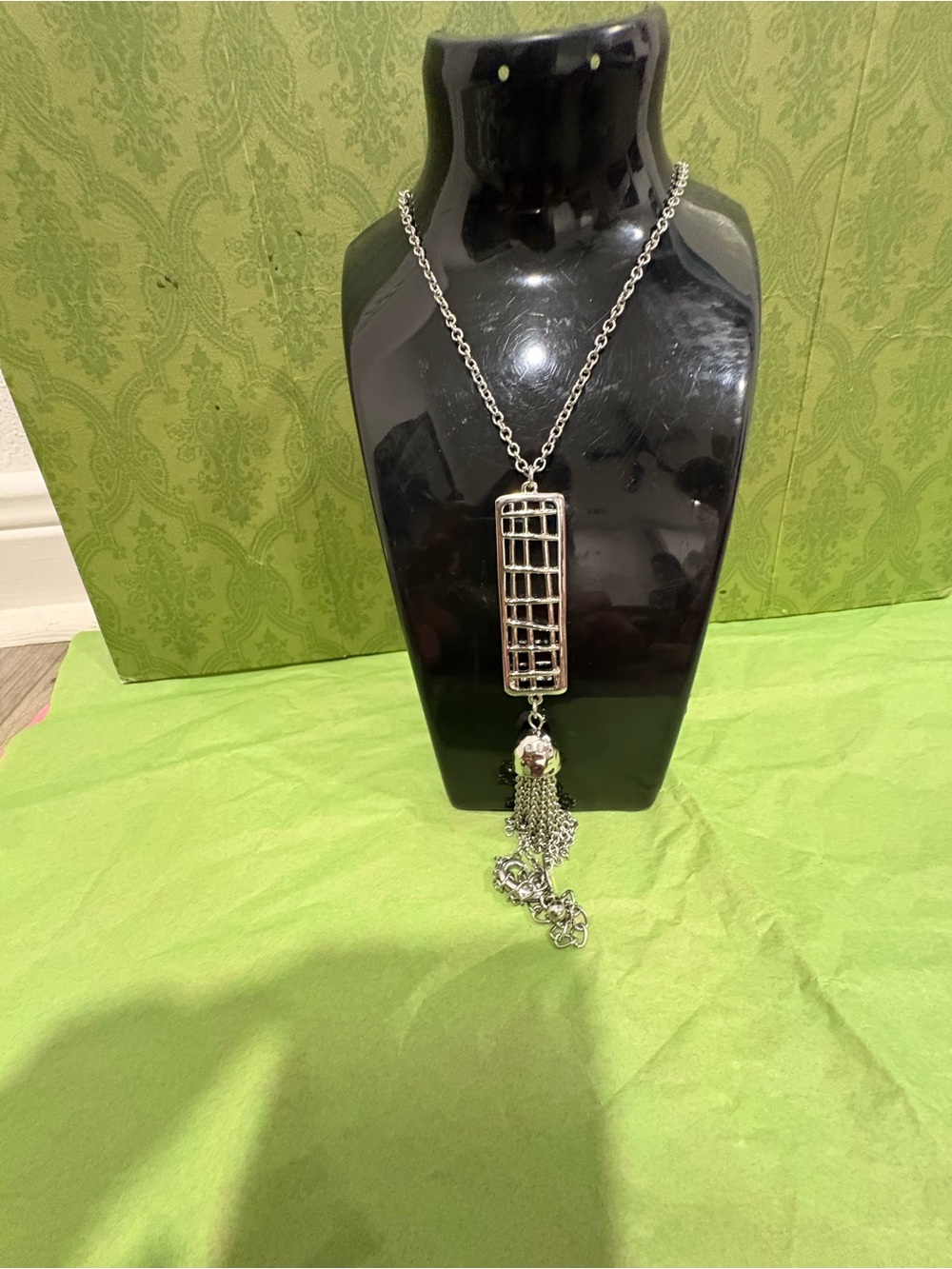 Chicos Silver Tone Long Pendant Tassel Necklace - Women Jewelry